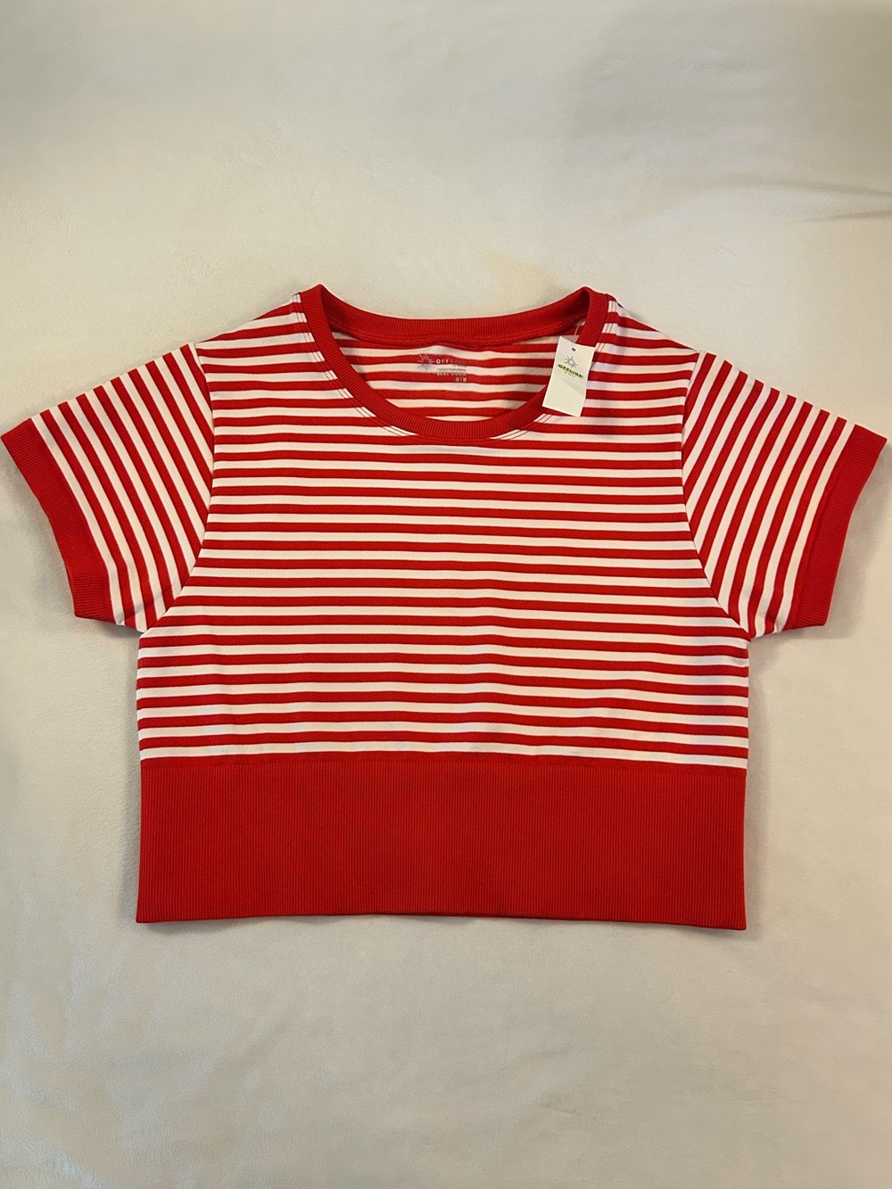 aerie Offline Red & White Striped Short Sleeve Crop Tee - Picture 1 of 6